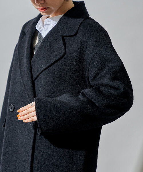 FREAK'S STORE（フリークスストア）の「ウールブレンド リバー ダブル ジャコット/ ウールコート（テーラードジャケット・レディース・ベージュ/その他1/ブラック・SMALL/MEDIUM）」の6枚目の写真