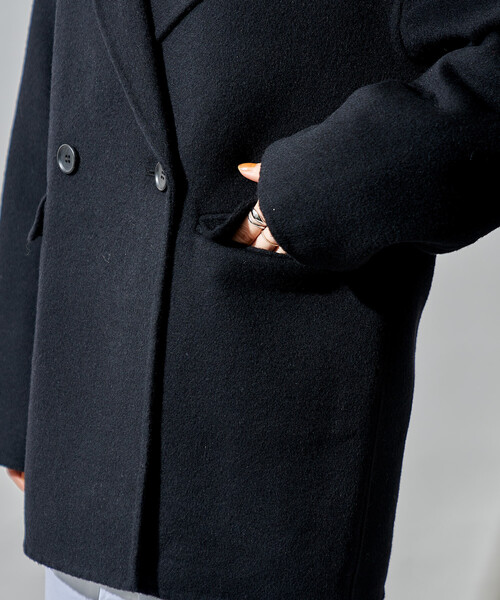 FREAK'S STORE（フリークスストア）の「ウールブレンド リバー ダブル ジャコット/ ウールコート（テーラードジャケット・レディース・ベージュ/その他1/ブラック・SMALL/MEDIUM）」の7枚目の写真