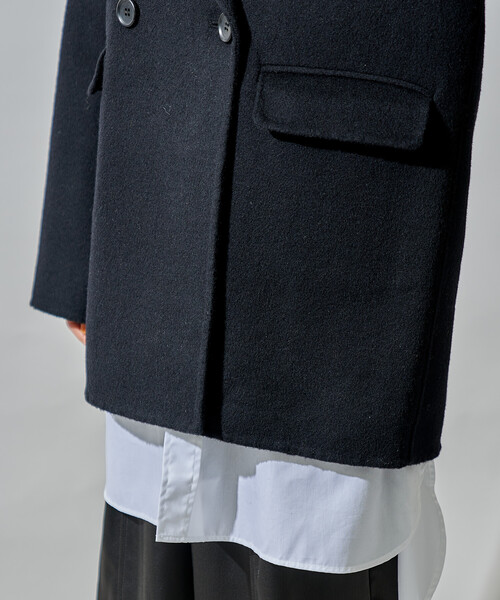 FREAK'S STORE（フリークスストア）の「ウールブレンド リバー ダブル ジャコット/ ウールコート（テーラードジャケット・レディース・ベージュ/その他1/ブラック・SMALL/MEDIUM）」の8枚目の写真
