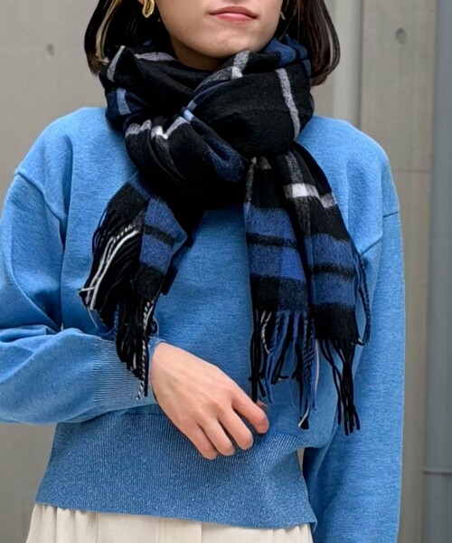 【新品】TWEEDMILL チェックストール　ブルー TWEEDMILL/ツイードミル】チェック柄ストール（ストール/ショール