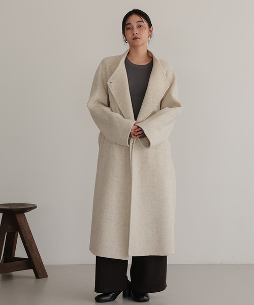 セール】ベルト付き ロングコート（ノーカラーコート）｜TENTO（テント