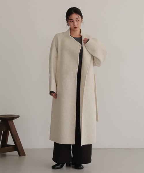 セール】ベルト付き ロングコート（ノーカラーコート）｜TENTO（テント