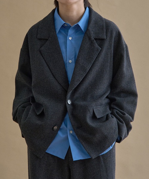 epnok（エプノック）の「ヘリンボーンシングルジャケット（テーラードジャケット・メンズ・チャコールグレー/グレー・LARGE/SMALL/MEDIUM）」の4枚目の写真