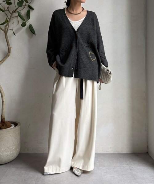 DouDou（ドゥドゥ）の「【WEB限定】 刺繍ニットカーディガン（カーディガン/ボレロ・レディース・チャコールグレー/グレー/レッド・FREE）」の20枚目の写真