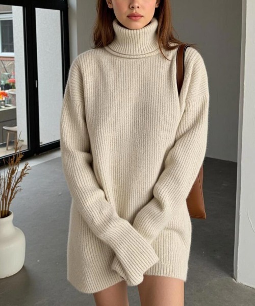 cammie（キャミー）の「タートルネックリブニットトップス（ニット/セーター・レディース・ベージュ/ホワイト/ブラック・F）」の4枚目の写真