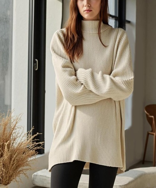 cammie（キャミー）の「タートルネックリブニットトップス（ニット/セーター・レディース・ベージュ/ホワイト/ブラック・F）」の5枚目の写真