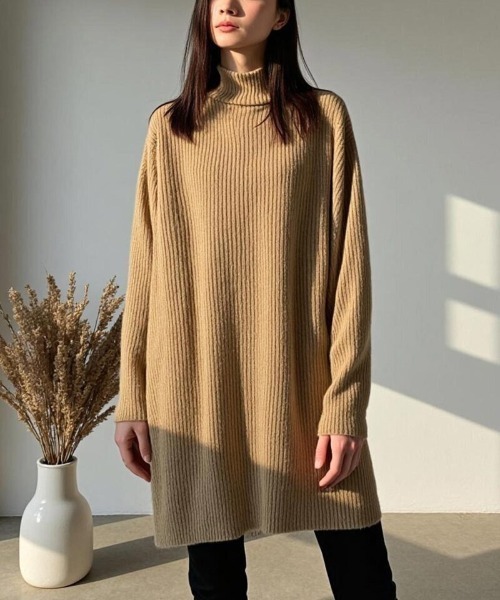 cammie（キャミー）の「タートルネックリブニットトップス（ニット/セーター・レディース・ベージュ/ホワイト/ブラック・F）」の13枚目の写真
