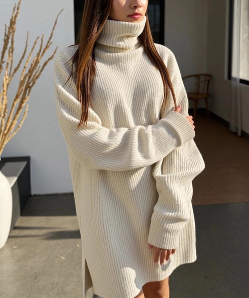 cammie（キャミー）の「タートルネックリブニットトップス（ニット/セーター・レディース・ベージュ/ホワイト/ブラック・F）」の7枚目の写真