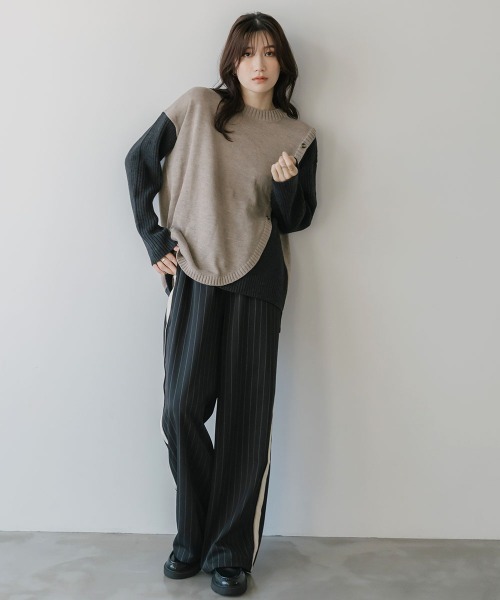 slattgir（スラットジール）の「高身長　配色切替ニット（トールサイズ）Essenave（ニット/セーター・レディース・モカ/チャコール・M～Ｌ/LL～3L）」の15枚目の写真