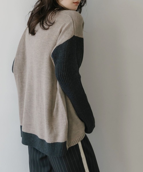 slattgir（スラットジール）の「高身長　配色切替ニット（トールサイズ）Essenave（ニット/セーター・レディース・モカ/チャコール・M～Ｌ/LL～3L）」の19枚目の写真