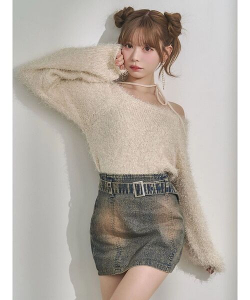 EATME（イートミー）の「ワンショルダーシャギーニットTOP（ニット/セーター・レディース・グレー/アイボリー/ピンク・FREE）」の15枚目の写真