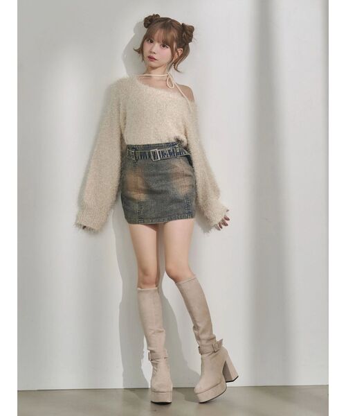 EATME（イートミー）の「ワンショルダーシャギーニットTOP（ニット/セーター・レディース・グレー/アイボリー/ピンク・FREE）」の12枚目の写真