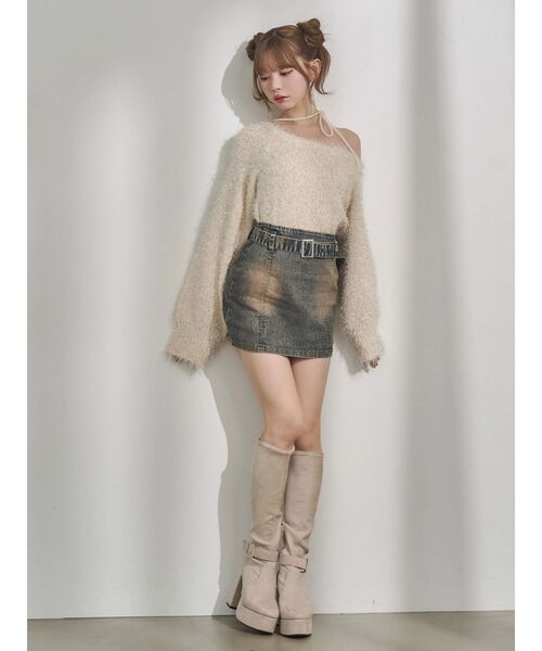 EATME（イートミー）の「ワンショルダーシャギーニットTOP（ニット/セーター・レディース・グレー/アイボリー/ピンク・FREE）」の11枚目の写真