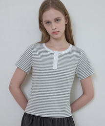 ロエ ヘンリーネックストライプTシャツ_GRAY(W25-TP24)