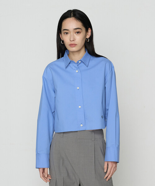 COMME CA(コムサ)の「〔 TALLサイズ 〕 ストライプタイプライター/バルキーオックスフォード クロップドシャツ(シャツ/ブラウス・レディース・ホワイト/ネイビー/ブルー・15号)」の3枚目の写真