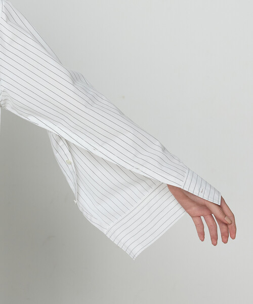 COMME CA(コムサ)の「〔 TALLサイズ 〕 ストライプタイプライター/バルキーオックスフォード クロップドシャツ(シャツ/ブラウス・レディース・ホワイト/ネイビー/ブルー・15号)」の12枚目の写真