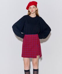 起毛スリットミニスカートレッドチェック