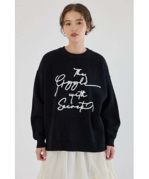 RODEO CROWNS WIDE BOWL（ロデオクラウンズワイドボウル）の「Frayed Lettering ニットトップス（ニット/セーター・レディース・イエロー/グレー×ホワイト/ブラック・FREE）」の9枚目の写真