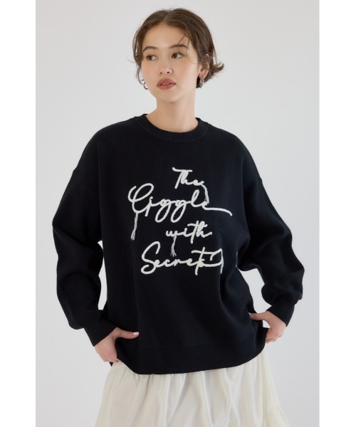 RODEO CROWNS WIDE BOWL（ロデオクラウンズワイドボウル）の「Frayed Lettering ニットトップス（ニット/セーター・レディース・イエロー/グレー×ホワイト/ブラック・FREE）」の10枚目の写真