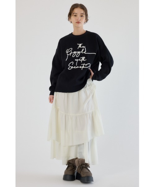 RODEO CROWNS WIDE BOWL（ロデオクラウンズワイドボウル）の「Frayed Lettering ニットトップス（ニット/セーター・レディース・イエロー/グレー×ホワイト/ブラック・FREE）」の13枚目の写真