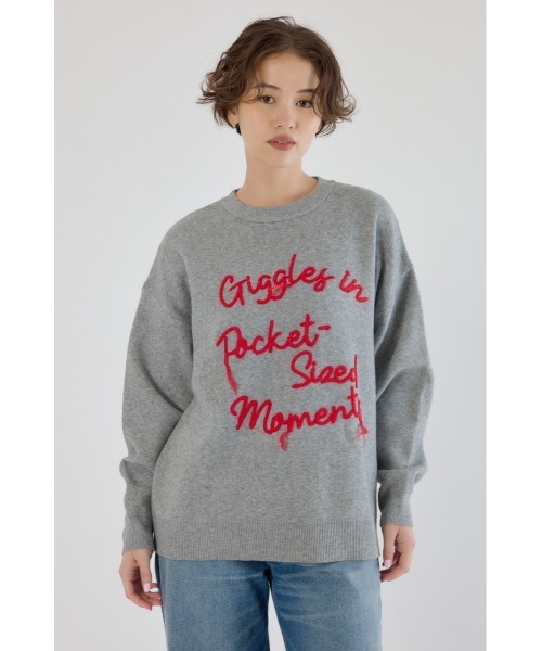 RODEO CROWNS WIDE BOWL（ロデオクラウンズワイドボウル）の「Frayed Lettering ニットトップス（ニット/セーター・レディース・イエロー/グレー×ホワイト/ブラック・FREE）」の15枚目の写真