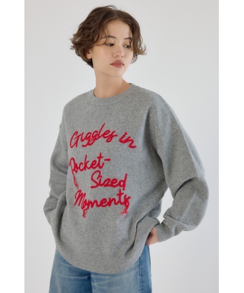 RODEO CROWNS WIDE BOWL（ロデオクラウンズワイドボウル）の「Frayed Lettering ニットトップス（ニット/セーター・レディース・イエロー/グレー×ホワイト/ブラック・FREE）」の16枚目の写真