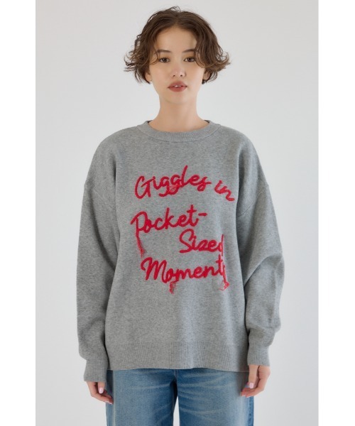 RODEO CROWNS WIDE BOWL（ロデオクラウンズワイドボウル）の「Frayed Lettering ニットトップス（ニット/セーター・レディース・イエロー/グレー×ホワイト/ブラック・FREE）」の21枚目の写真