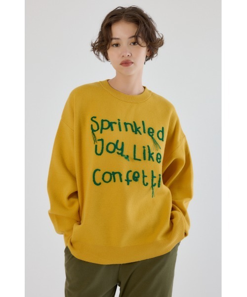 RODEO CROWNS WIDE BOWL（ロデオクラウンズワイドボウル）の「Frayed Lettering ニットトップス（ニット/セーター・レディース・イエロー/グレー×ホワイト/ブラック・FREE）」の4枚目の写真