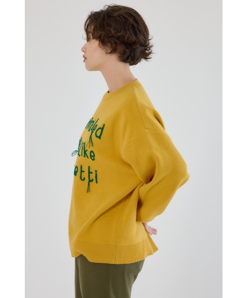 RODEO CROWNS WIDE BOWL（ロデオクラウンズワイドボウル）の「Frayed Lettering ニットトップス（ニット/セーター・レディース・イエロー/グレー×ホワイト/ブラック・FREE）」の5枚目の写真