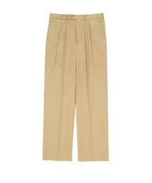 Gabardine cotton Double Pleats Wide Chino Pants (Beige)