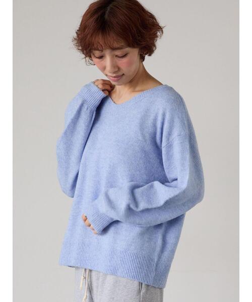 Lugnoncure（ルノンキュール）の「もちもちメランジVネックニット（ニット/セーター・レディース・グレー/チャコールグレー/ブルー/グリーン/ベージュ・F）」の18枚目の写真