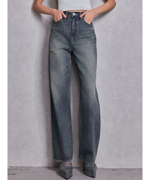 GYDA（ジェイダ）の「ハイウエストBACK LACE UPストレートデニムパンツ（デニムパンツ・レディース・ブルー/オフホワイト/ライトブルー・MEDIUM/SMALL）」の18枚目の写真