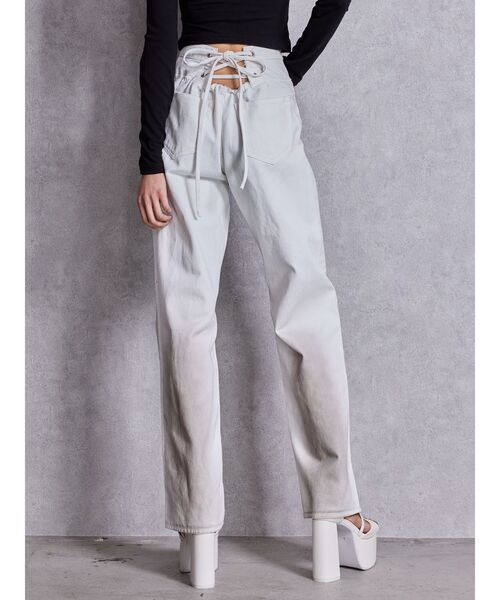 GYDA（ジェイダ）の「ハイウエストBACK LACE UPストレートデニムパンツ（デニムパンツ・レディース・ブルー/オフホワイト/ライトブルー・MEDIUM/SMALL）」の21枚目の写真