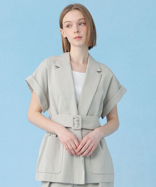ANAYI（アナイ）の「【セットアップ対応商品】モノトーンドットジャガードベルテッド ジャケット（その他アウター・レディース・ブラック/アイボリー・38/36/34）」の2枚目の写真