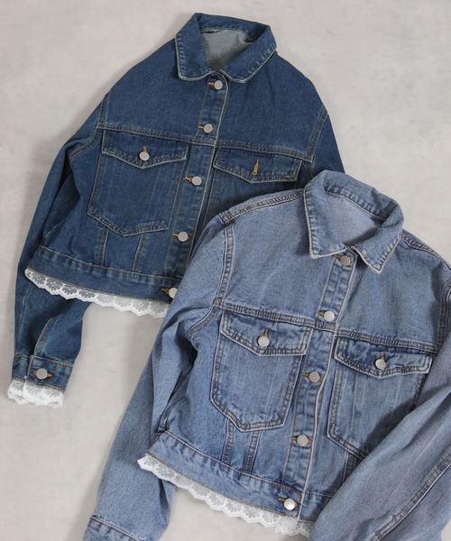 セール】裾＆袖口レース付きショート丈Gジャン（デニムジャケット