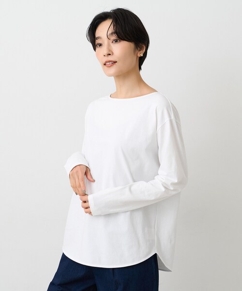 UNTITLED(アンタイトル)の「【洗える/レイヤードTシャツ】ラウンドテールジャージプルオーバー(Tシャツ/カットソー・レディース・ホワイト/ホワイト系5・50/48/44/04/02/00)」の1枚目の写真