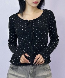 【半袖バージョン追加/3COLOR】ドットリボンフリルカットトップス