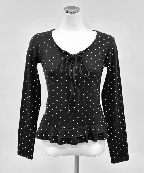 FOLLOWIN（フォロウィン）の「【半袖バージョン追加/3COLOR】ドットリボンフリルカットトップス（Tシャツ/カットソー・レディース・ホワイト/グレー/ブラック/ホワイト系その他/ブラック系その他/グレー系その他・FREE）」の8枚目の写真