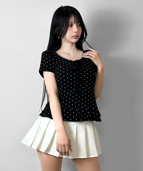 FOLLOWIN（フォロウィン）の「【半袖バージョン追加/3COLOR】ドットリボンフリルカットトップス（Tシャツ/カットソー・レディース・ホワイト/グレー/ブラック/ホワイト系その他/ブラック系その他/グレー系その他・FREE）」の18枚目の写真