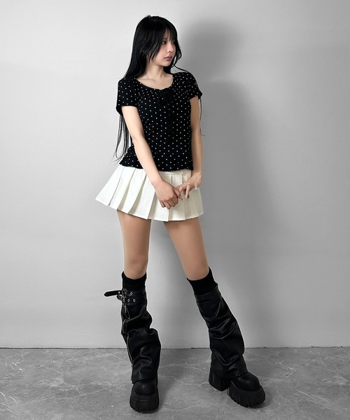 FOLLOWIN（フォロウィン）の「【半袖バージョン追加/3COLOR】ドットリボンフリルカットトップス（Tシャツ/カットソー・レディース・ホワイト/グレー/ブラック/ホワイト系その他/ブラック系その他/グレー系その他・FREE）」の22枚目の写真