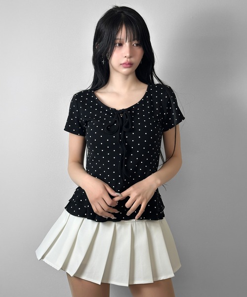 FOLLOWIN（フォロウィン）の「【半袖バージョン追加/3COLOR】ドットリボンフリルカットトップス（Tシャツ/カットソー・レディース・ホワイト/グレー/ブラック/ホワイト系その他/ブラック系その他/グレー系その他・FREE）」の17枚目の写真