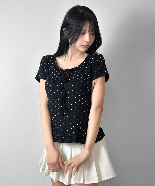 FOLLOWIN（フォロウィン）の「【半袖バージョン追加/3COLOR】ドットリボンフリルカットトップス（Tシャツ/カットソー・レディース・ホワイト/グレー/ブラック/ホワイト系その他/ブラック系その他/グレー系その他・FREE）」の16枚目の写真