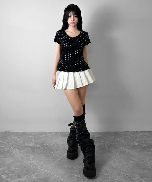 FOLLOWIN（フォロウィン）の「【半袖バージョン追加/3COLOR】ドットリボンフリルカットトップス（Tシャツ/カットソー・レディース・ホワイト/グレー/ブラック/ホワイト系その他/ブラック系その他/グレー系その他・FREE）」の21枚目の写真