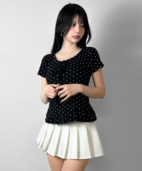 FOLLOWIN（フォロウィン）の「【半袖バージョン追加/3COLOR】ドットリボンフリルカットトップス（Tシャツ/カットソー・レディース・ホワイト/グレー/ブラック/ホワイト系その他/ブラック系その他/グレー系その他・FREE）」の14枚目の写真