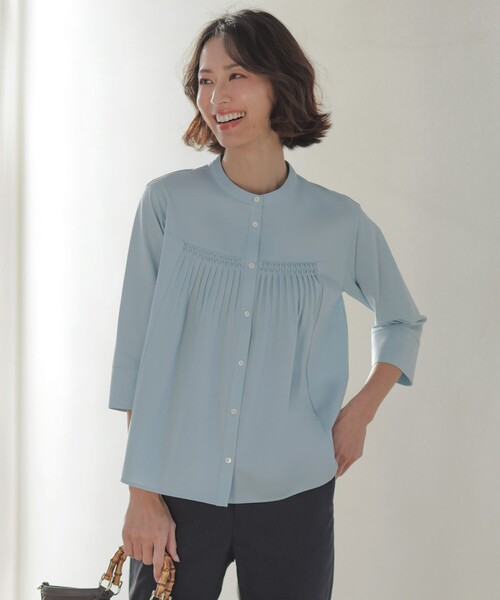 J.PRESS(ジェイプレス)の「キャタピラシャツジャージー バンドカラー カットソー(Tシャツ/カットソー・レディース・スカイブルー系/ベージュ系/ホワイト系・LARGE/MEDIUM)」の3枚目の写真
