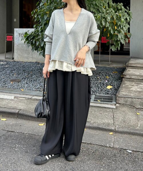 FRIPIER(フリピエ)の「《FRIPIER》ワイドタックパンツ(その他パンツ・レディース・ブラック/アイボリー・FREE)」の5枚目の写真