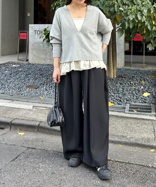 FRIPIER(フリピエ)の「《FRIPIER》ワイドタックパンツ(その他パンツ・レディース・ブラック/アイボリー・FREE)」の7枚目の写真