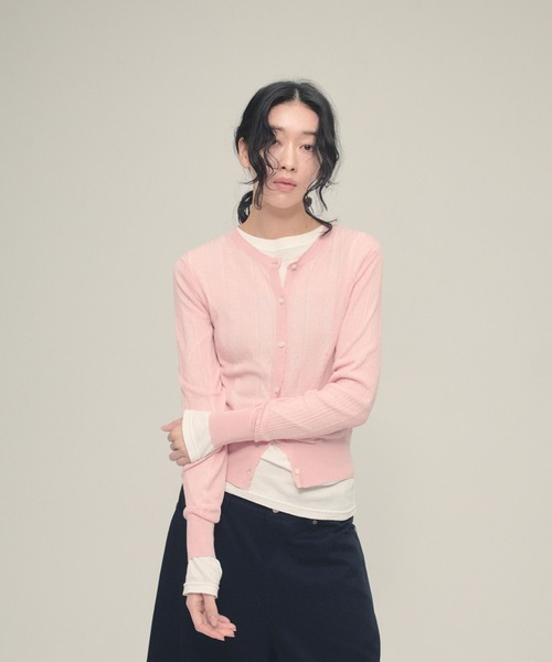 eL(エル)の「【eL】12G Jacquard Sheer Cardigan/650151(カーディガン/ボレロ・レディース・ピンク/ネイビー/アイボリー・FREE)」の5枚目の写真
