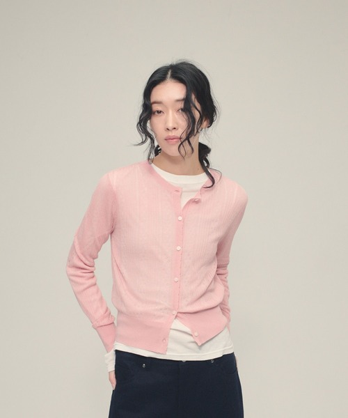 eL(エル)の「【eL】12G Jacquard Sheer Cardigan/650151(カーディガン/ボレロ・レディース・ピンク/ネイビー/アイボリー・FREE)」の6枚目の写真