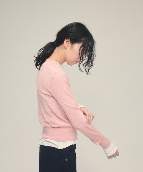 eL(エル)の「【eL】12G Jacquard Sheer Cardigan/650151(カーディガン/ボレロ・レディース・ピンク/ネイビー/アイボリー・FREE)」の7枚目の写真